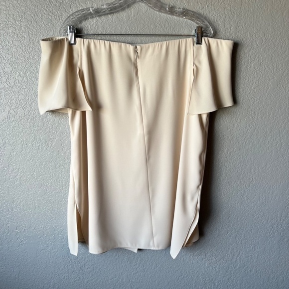 Halston Heritage off-the-shoulder asymmetrical drape front designer blouse - Picture 3 of 8